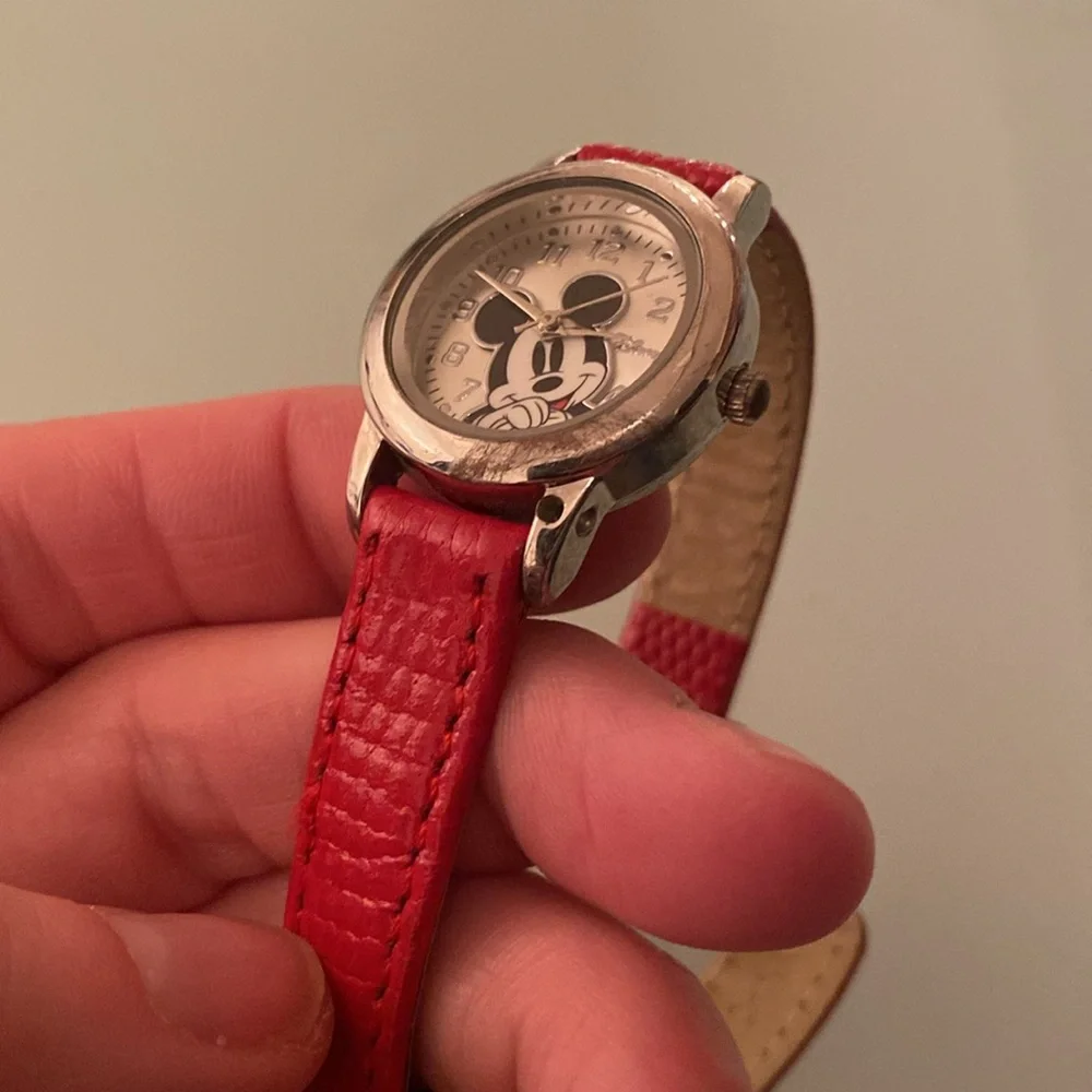 Genuine leather & stainless steel Mickey Mouse Disney watch - analog, authentic
